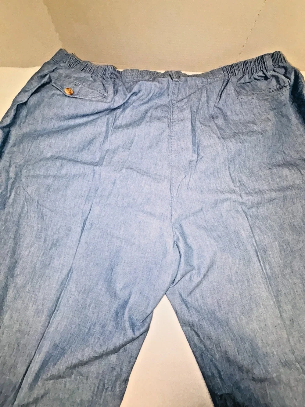 Mens Lightweight Light Blue Pants Elastic Waist Pants 48 x 30 Made in USA
